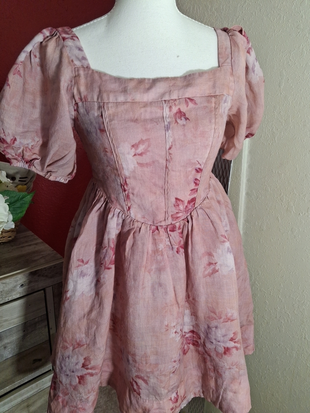 Bardot Blush-Pink Puff Sleeve Square Neck Mini Dress - Picture 3 of 11